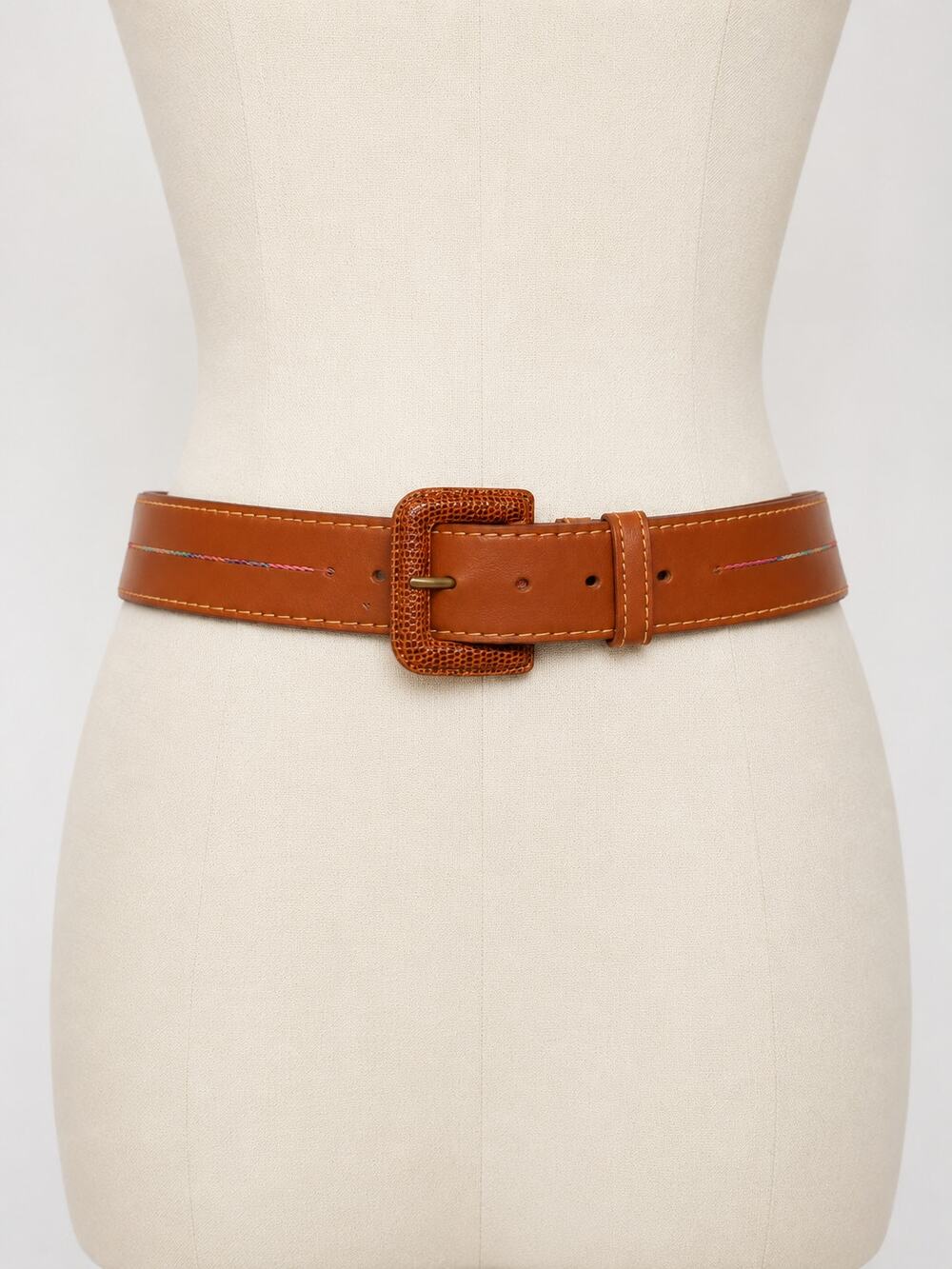 The Limited Genuine Leather Made in Italy Brown Belt Multicolor Stitch